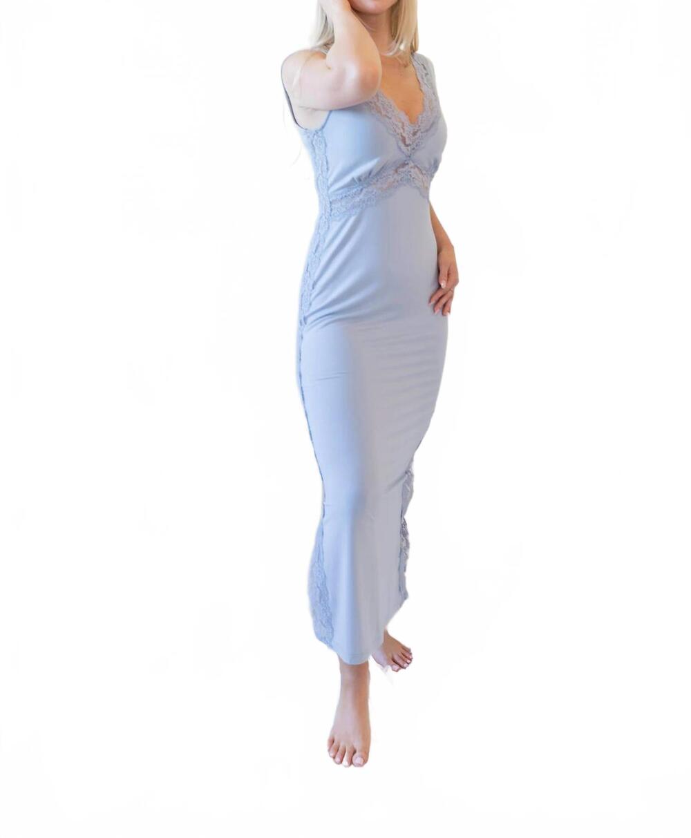 NEW WAVERLES bamboo lace trim midi tank dress in dusty blue